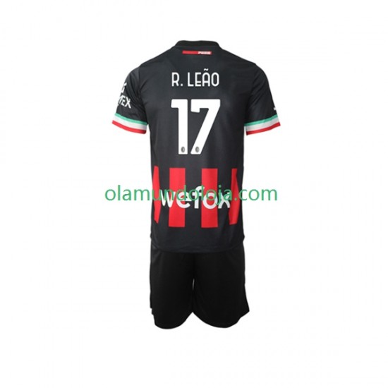 Camisola AC Milan Rafael Leao 17 Criança Equipamento Primeiro 2022-2023 Manga Curta